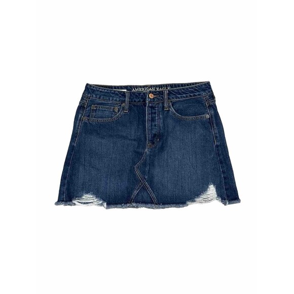 American Eagle Outfitters Skirt Womens Distressed Denim Mini Pockets Size 6 - Picture 1 of 3